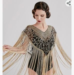 BABEYOND 1920s Shawl Wraps Long Fringed Evening Cape